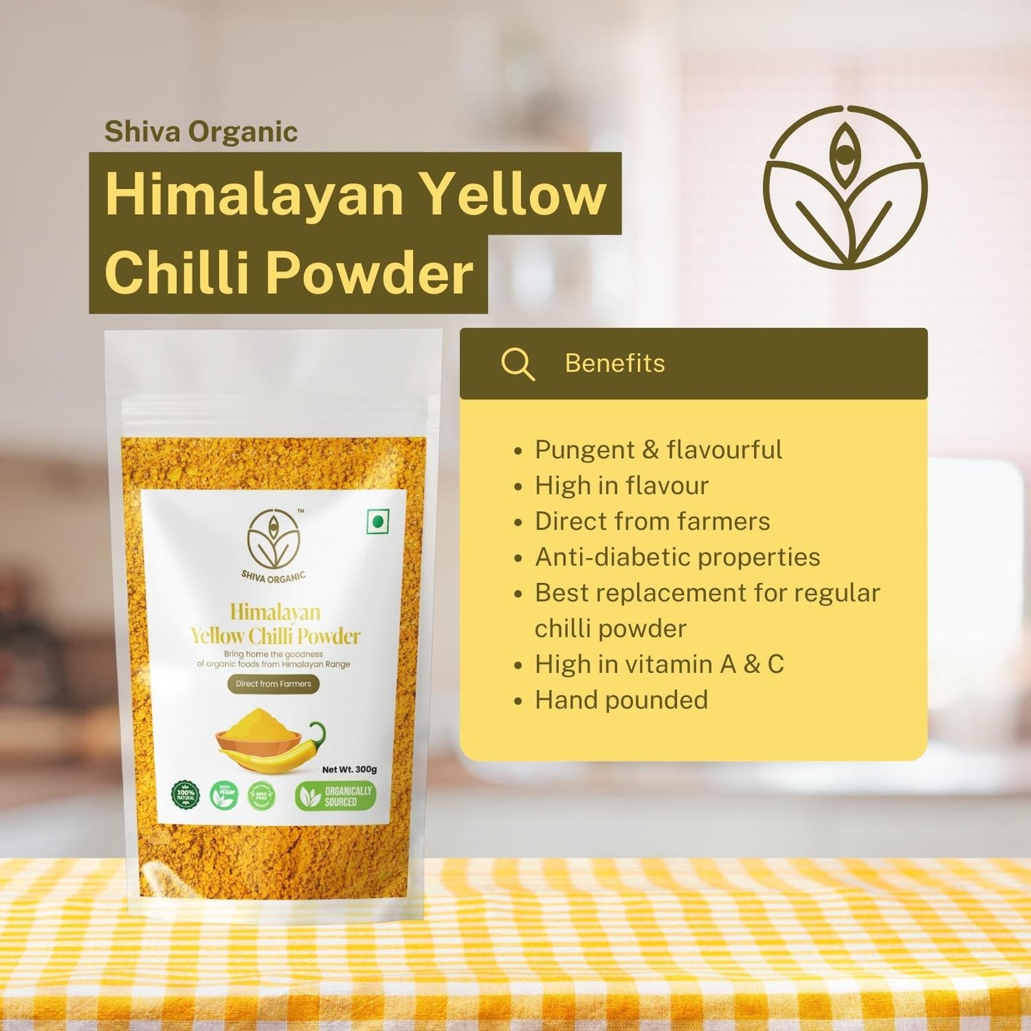 Himalayan Chilli | Yellow Cholli Powder 300g | Shiva Organic