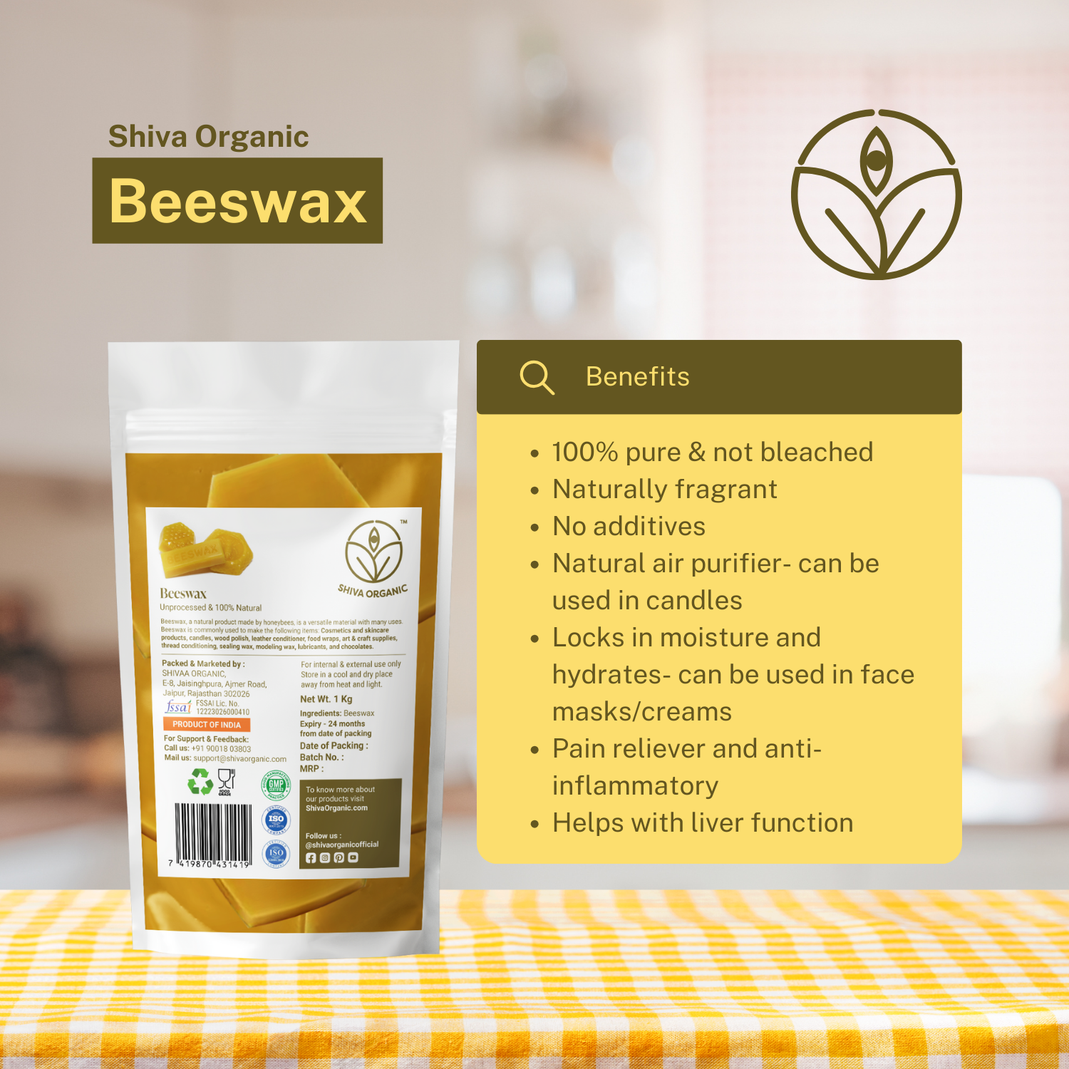 Beeswax | cosmetic wax 1 kg | Shiva Organic