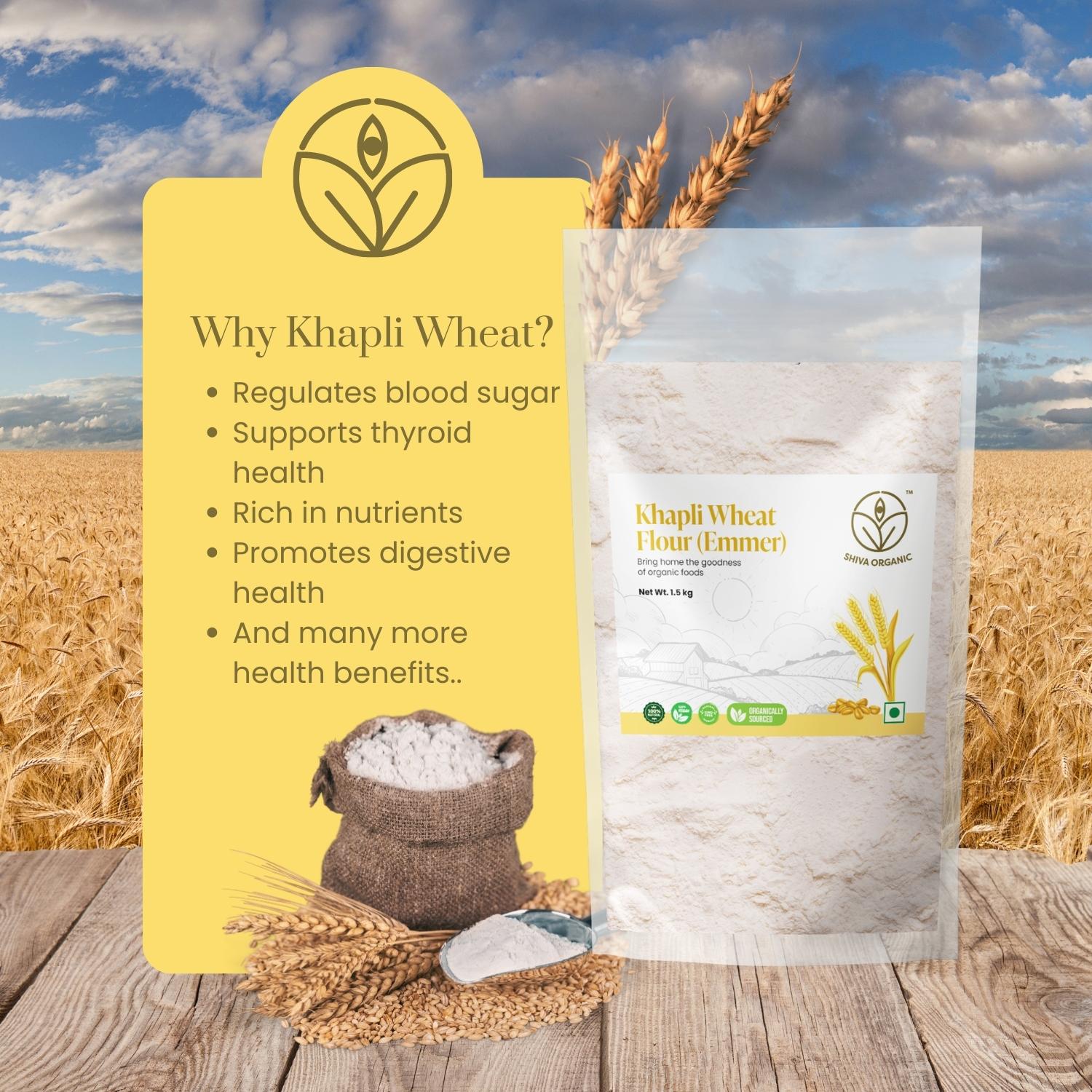 Khapli atta | emmer wheat | diabetes atta | 1.5 kg | Shiva Organic