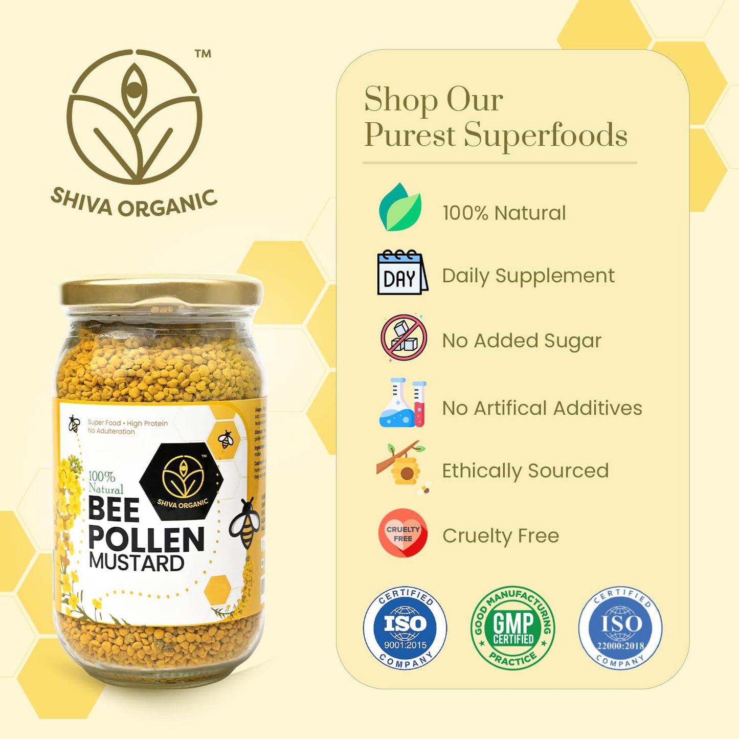 125 gm | Mustard Bee Pollen | Natural Amino Acids | Plant Protein | Shiva Organic