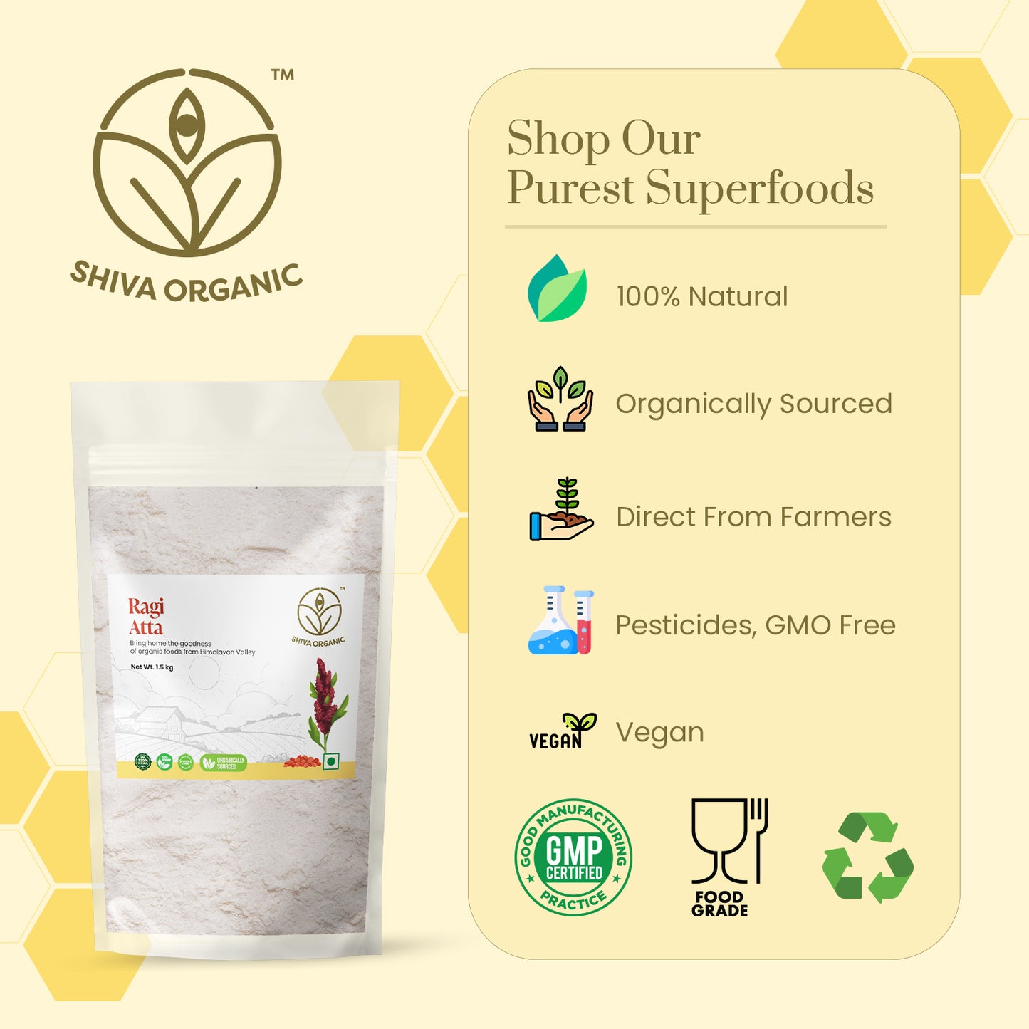 Ragi Atta | Organic Foxtail Millet | 1.5 kg Honey | Shiva Organic
