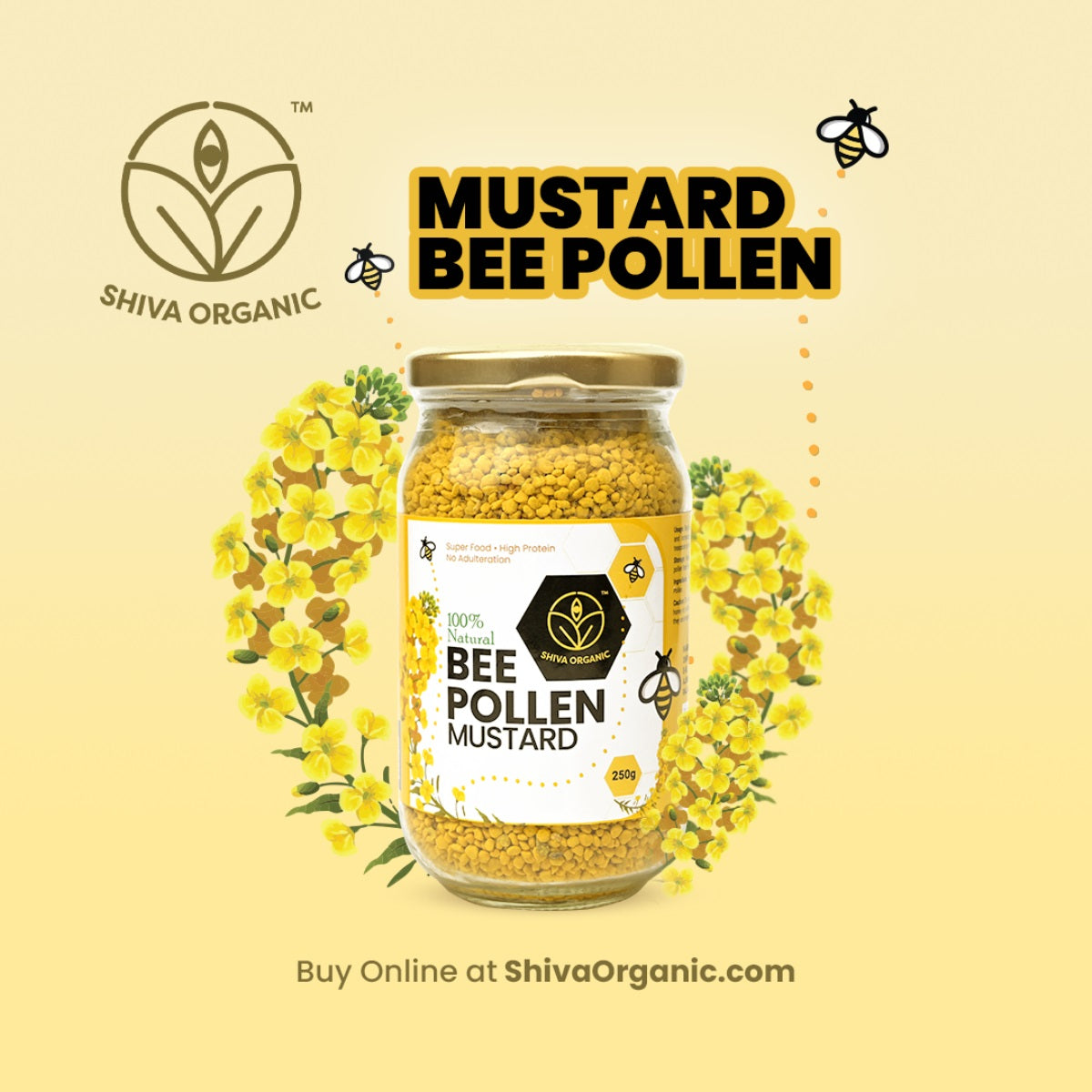 125 gm | Mustard Bee Pollen | Natural Amino Acids | Plant Protein | Shiva Organic